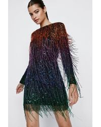 Nasty Gal - Multicolor Fringed Long Sleeve Mini Dress - Lyst