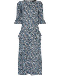 Dorothy Perkins - Blue And Lilac Floral Print Frill Midi Skater Dres - Lyst