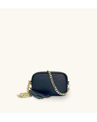 Apatchy London - The Mini Tassel Black Leather Phone Bag With Gold Chain Crossbody Strap - Lyst