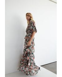 Warehouse - Floral Print Lace Midi Dress - Lyst