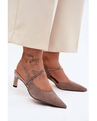 Love Lace - Pointed Toe Suede Elegant Heeled Sandals - Lyst