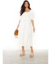 Shnoo - Smocked Midi Dress With Puff Sleeves - Lyst