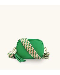 Apatchy London - Bottega Green Leather Crossbody Bag With Green & Pink Check Strap - Lyst