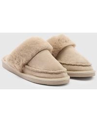 Dorothy Perkins - Daisy Faux Fur Lined Faux Suede Stitch Detail Mule Slippers - Lyst