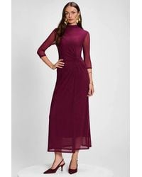 Jolie Moi - High Neck 3/4 Sleeve Mesh Maxi Dress - Lyst