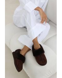 Where's That From - Inaya Mule Slippers With Faux Fur Collar Trim - Lyst