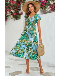 FS Collection - Floral Print Wrap Dress In Yellow & Green - Lyst