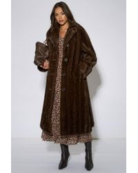 Gini London - 2 Tone Maxi Faux Fur Coat Jacket - Lyst