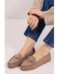 Good for the Sole - Wide Fit Mickie Faux Suede Snaffle Low Wedge Comfort Loafers - Lyst