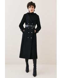 Karen Millen - Italian Virgin Wool Belted Military Coat - Lyst