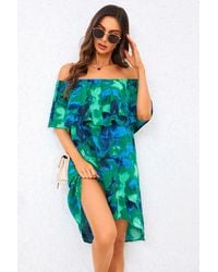 FS Collection - Abstract Floral Print Bardot Frill Off-Shoulder Mini Dress - Lyst