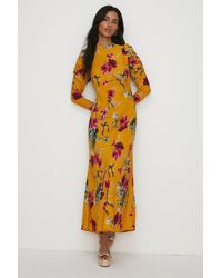 Oasis - Ruched Long Sleeve Large Floral Midi Dress - Lyst