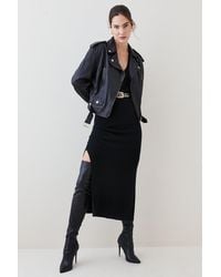 Karen Millen - Leather Oversize Crop Washed Biker Jacket - Lyst