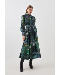 Karen Millen - Scenic Floral Printed Organdie Maxi Dress - Lyst