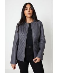Wallis - Petite Dark Grey Faux Leather Pleat Detail Jacket - Lyst
