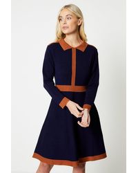 Wallis - Petite Tipped Collar Knitted Dress - Lyst