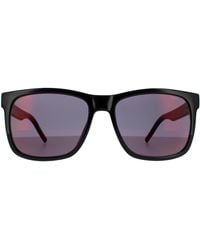 HUGO - Square Black Red Mirror Sunglasses - Lyst
