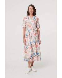 Izabel London - Printed Tie Waist 1/2 Sleeve Midi Dress - Lyst