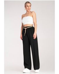 Love Lace - Boho Elastic Waist Pants Woven Belt Natural - Lyst