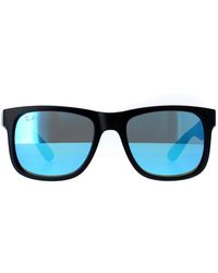 Ray-Ban - Rectangle Rubber Black Blue Mirror Justin 4165 Sunglasses - Lyst