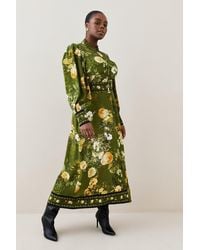 Karen Millen - Lydia Millen Plus Size Floral Belted Woven Midi Shirt Dress - Lyst