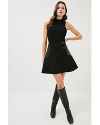 Karen Millen - Structured Crepe Pu Contrast A Line Skirt - Lyst