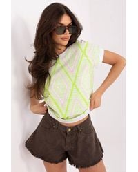 Love Lace - Cotton Round Neck Short Sleeve Lightweight Blouse - Lyst