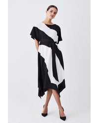 Karen Millen - Petite Soft Tailored Colour Block Tie Waist Midi Dress - Lyst