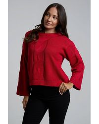 Influence - Cable Knit Crew Neck Long Sleeve Knitted Jumper - Lyst
