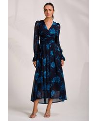 Jolie Moi - Long Sleeve V Neck Mesh Maxi Dress - Lyst