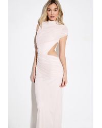 MissPap - Gathered Mesh Cut Out High Neck Maxi Dress - Lyst