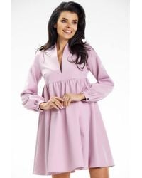 Love Lace - Mini Stand Collar Deep Neck Long Sleeve Dress - Lyst