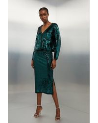 Karen Millen - Viscose Blend Sequin Knit Midi Skirt - Lyst
