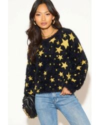 CY - Long Sleeve Fluffy Jumper With Multi Stars' Print - Lyst