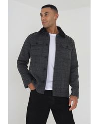 Brave Soul - 'augustus' Checked Jacket With Sherpa Collar - Lyst
