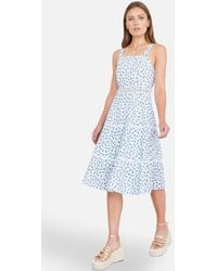 Yumi' - Ditsy Floral Cotton Midi Sun Dress With Lace Trims - Lyst