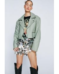 Nasty Gal - Petite Cropped Real Leather Belt Detail Moto Jacket - Lyst