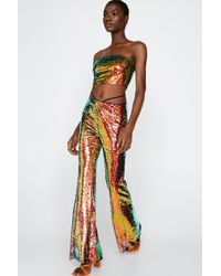 Nasty Gal - Irridescent Sequin Tube Top And Flare Pants Set - Lyst
