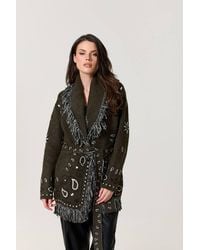 Liquorish - Paisley Fringe Wool Blend Cardigan - Lyst