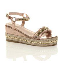 AJVANI - Mid Wedge Heel Studded Flatform Sandals Espadrilles - Lyst
