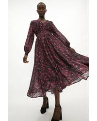 Coast - Jo Holland Printed V Neck Shirred Dress - Lyst