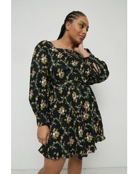 Warehouse - Plus Size Floral Square Neck Belted Mini Dress - Lyst