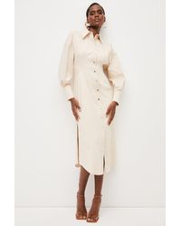 Karen Millen - Compact Cotton Stretch Corset Detailing Midi Shirt Dress - Lyst