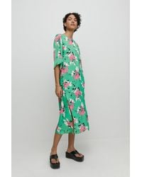Warehouse - Satin Button Midi Dress In Floral - Lyst