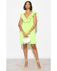 Liquorish - Pleated Frill Detail V Neck Midi Dress - Lyst