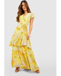 Boohoo - Floral Print Ruched Detail Maxi Dress - Lyst