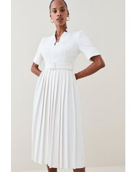 KarenMillen - Petite Compact Stretch Forever Pleat Belted Midi Dress - Lyst