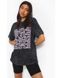 Boohoo - Tall Oversized Acid Wash Slogan T-shirt - Lyst