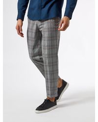 Burton - Grey And Orange Tapered Fit Check Trousers - Lyst