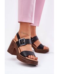 Love Lace - Chunky Platform Heel Sandals With Adjustable Front Buckle - Lyst